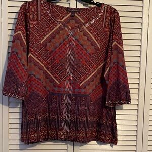Gloria Vanderbilt Red and Purple Patterned Blouse